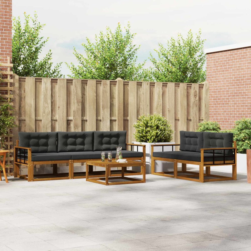 vidaXL Utomhussoffset med kudde 6 pcs Naturlig och Antracit