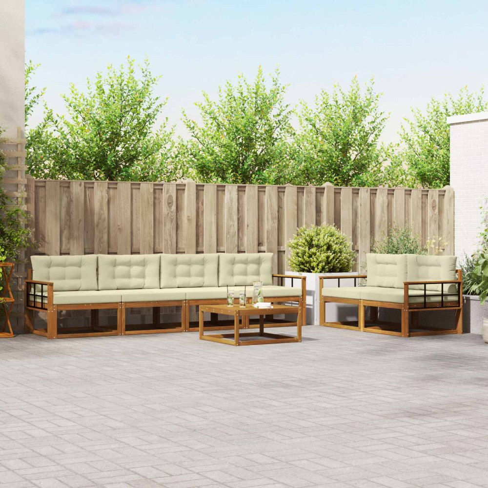 vidaXL Utomhussoffset med kudde 7 pcs Naturlig och Grädde