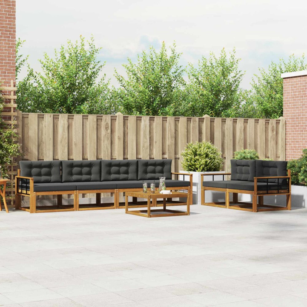 vidaXL Utomhussoffset med kudde 7 pcs Naturlig och Antracit