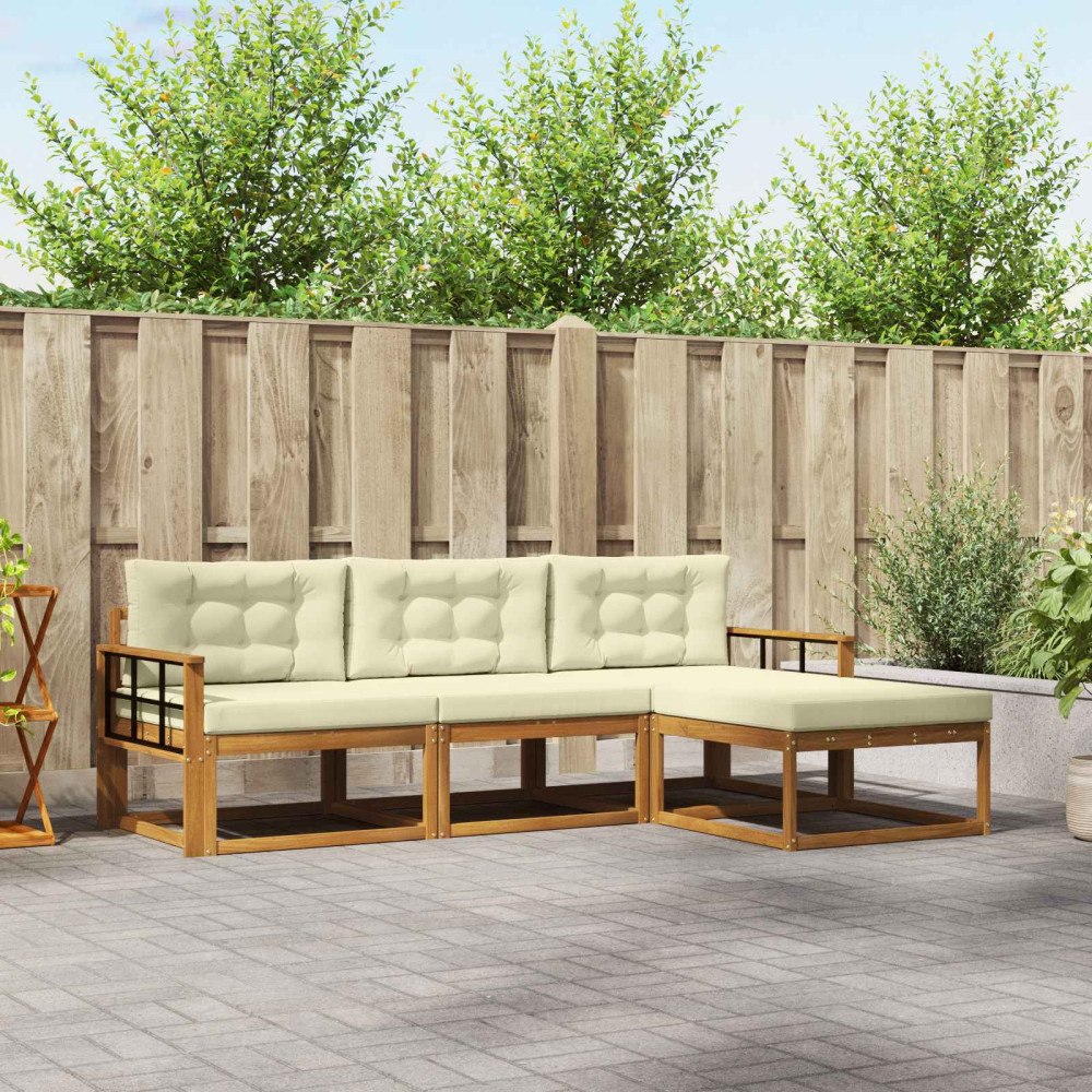vidaXL Utomhussoffset med kudde 4 pcs Naturlig och Grädde