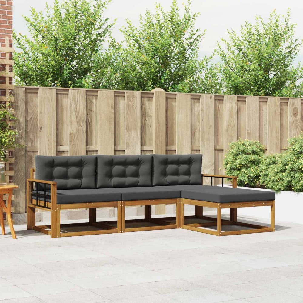 vidaXL Utomhussoffset med kudde 4 pcs Naturlig och Antracit