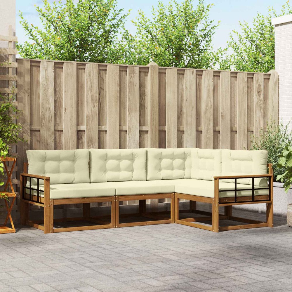 vidaXL Utomhussoffset med kudde 4 pcs Naturlig och Grädde