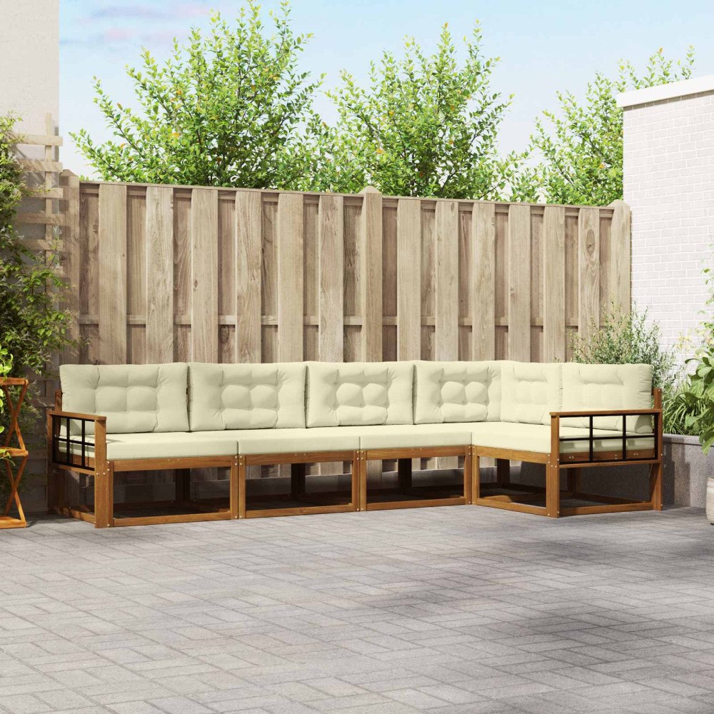 vidaXL Utomhussoffset med kudde 5 pcs Naturlig och Grädde