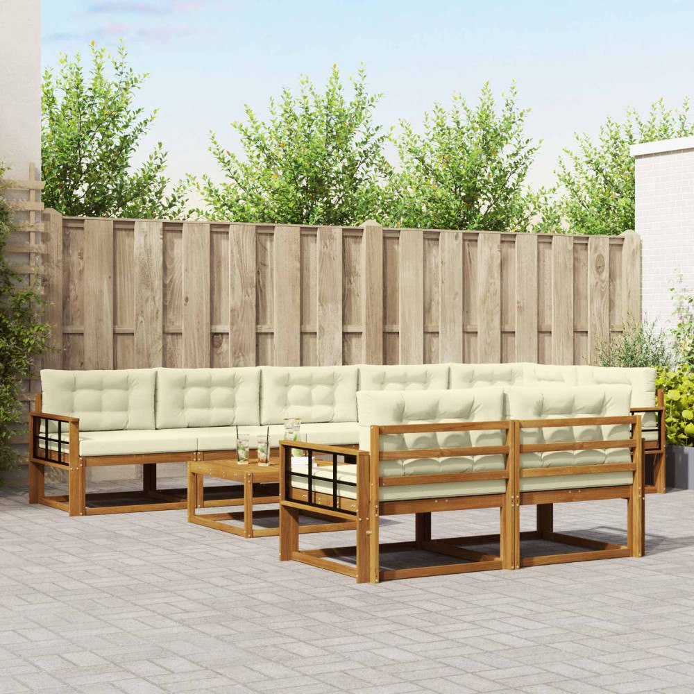 vidaXL Utomhussoffset med kudde 9 pcs Naturlig och Grädde