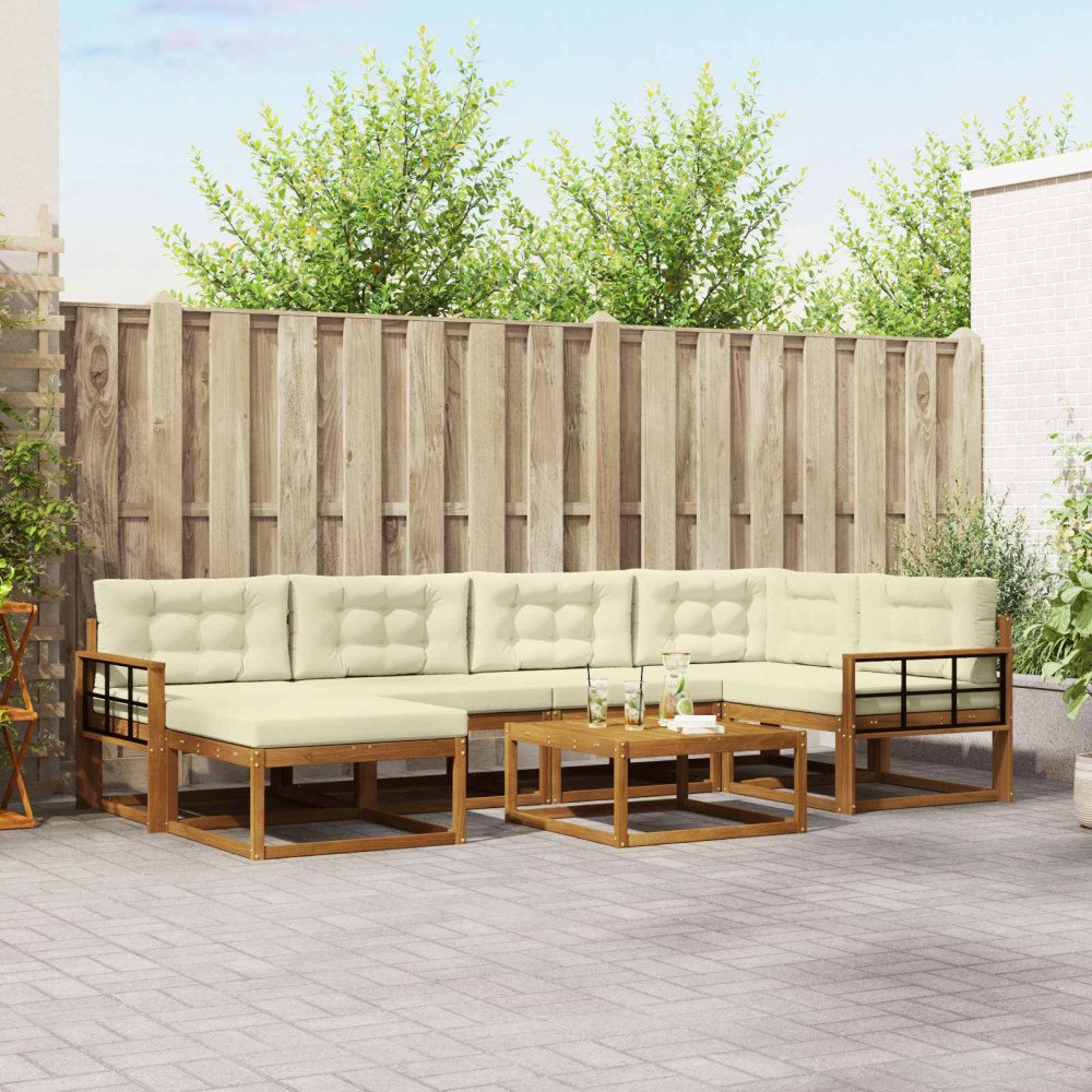 vidaXL Utomhussoffset med kudde 7 pcs Naturlig och Grädde