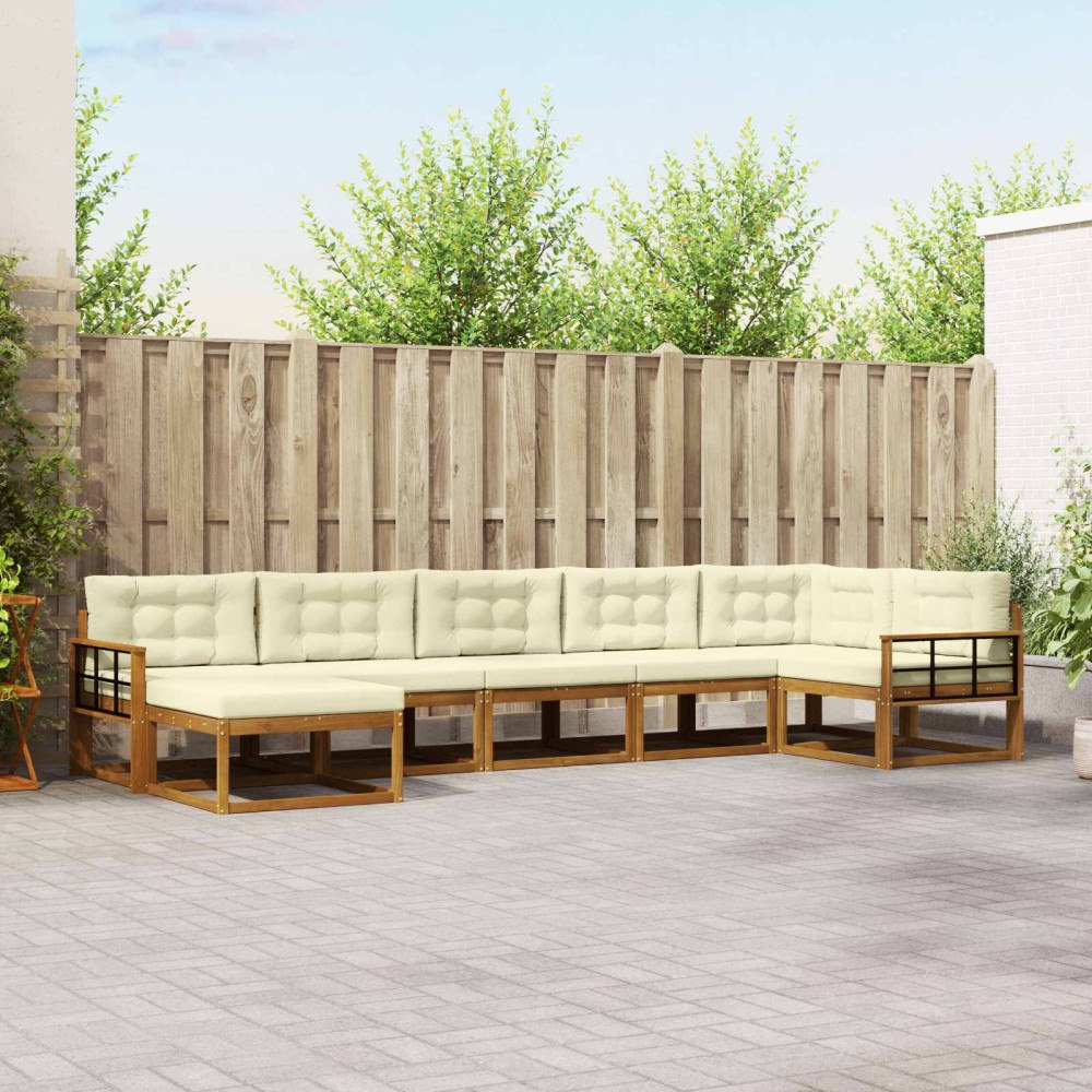 vidaXL Utomhussoffset med kudde 7 pcs Naturlig och Grädde