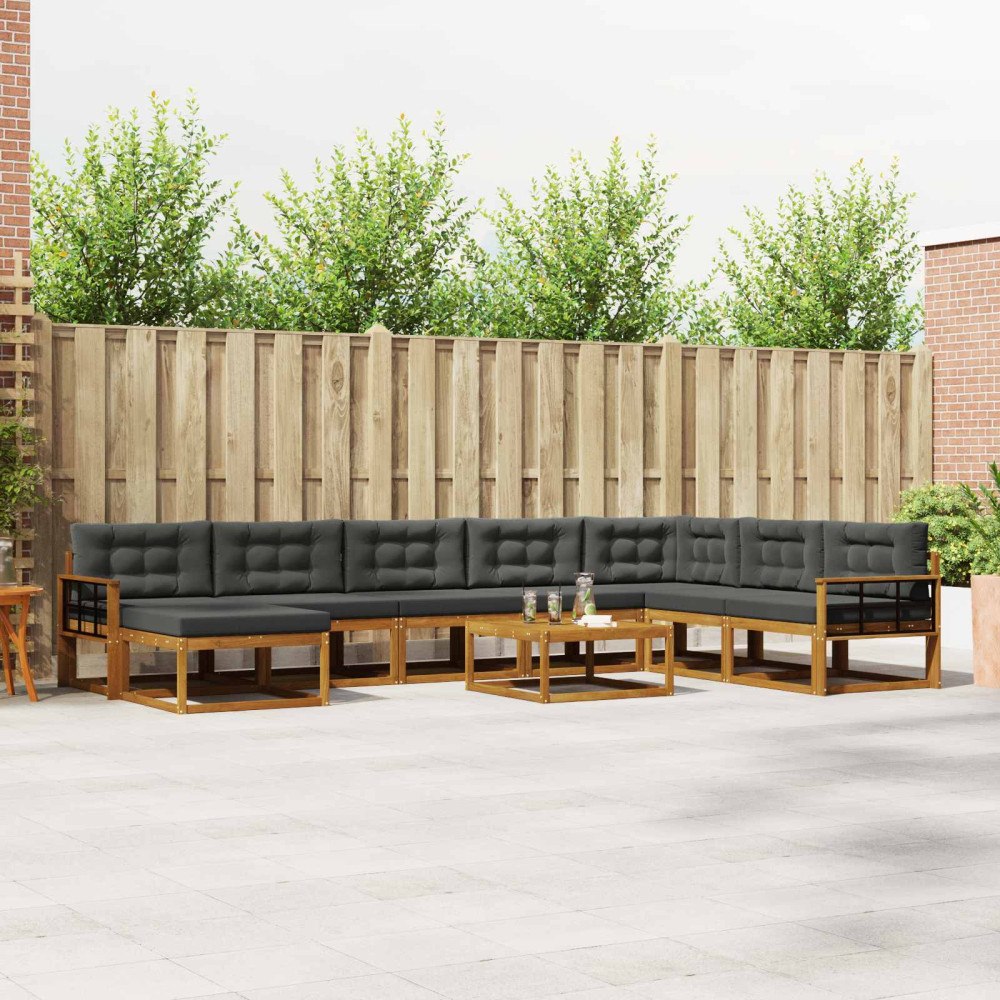 vidaXL Utomhussoffset med kudde 9 pcs Naturlig och Antracit