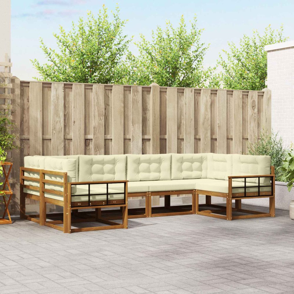 vidaXL Utomhussoffset med kudde 6 pcs Naturlig och Grädde