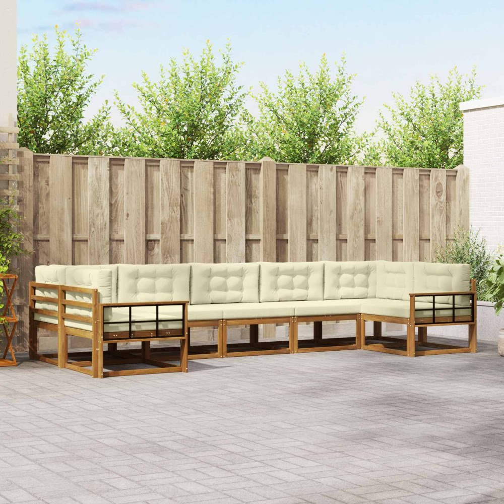 vidaXL Utomhussoffset med kudde 7 pcs Naturlig och Grädde