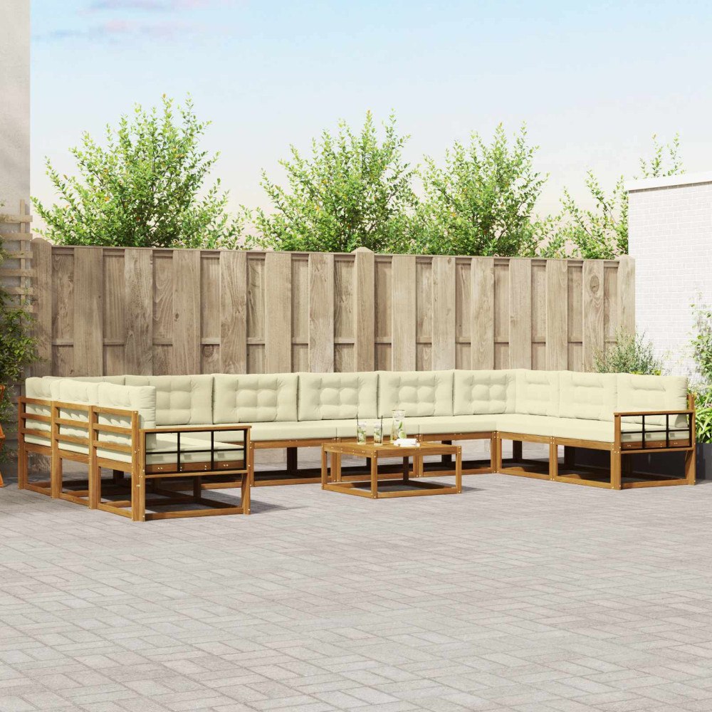 vidaXL Utomhussoffset med kudde 11 pcs Naturlig och Grädde
