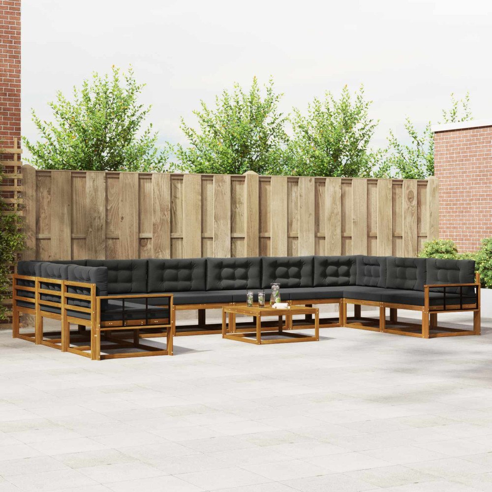 vidaXL Utomhussoffset med kudde 11 pcs Naturlig och Antracit