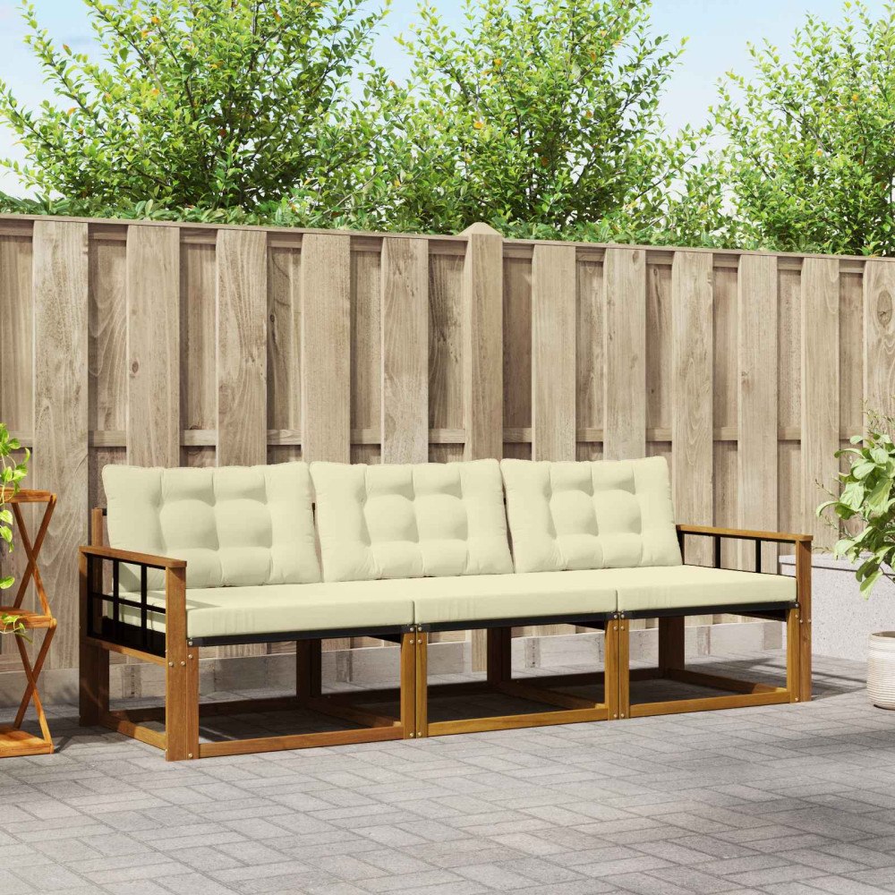 vidaXL Utomhussoffset med kudde 3 pcs Naturlig och Grädde