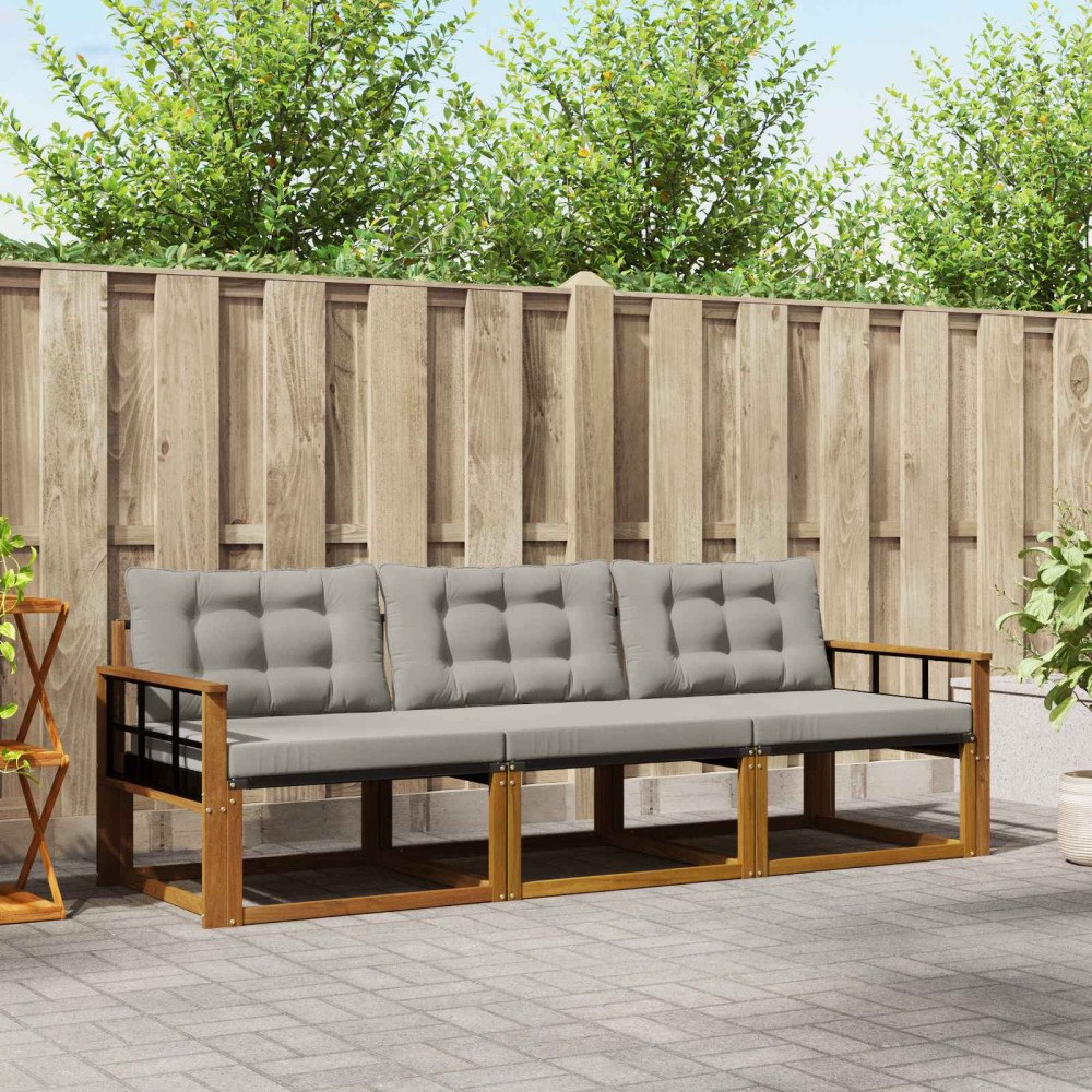 vidaXL Utomhussoffset med kudde 3 pcs Naturlig och Ljus Grå