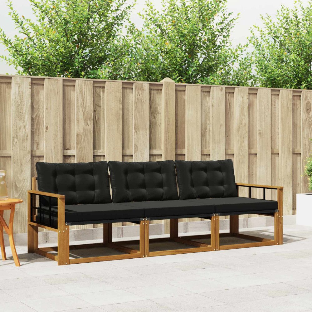 vidaXL Utomhussoffset med kudde 3 pcs Naturlig och svart