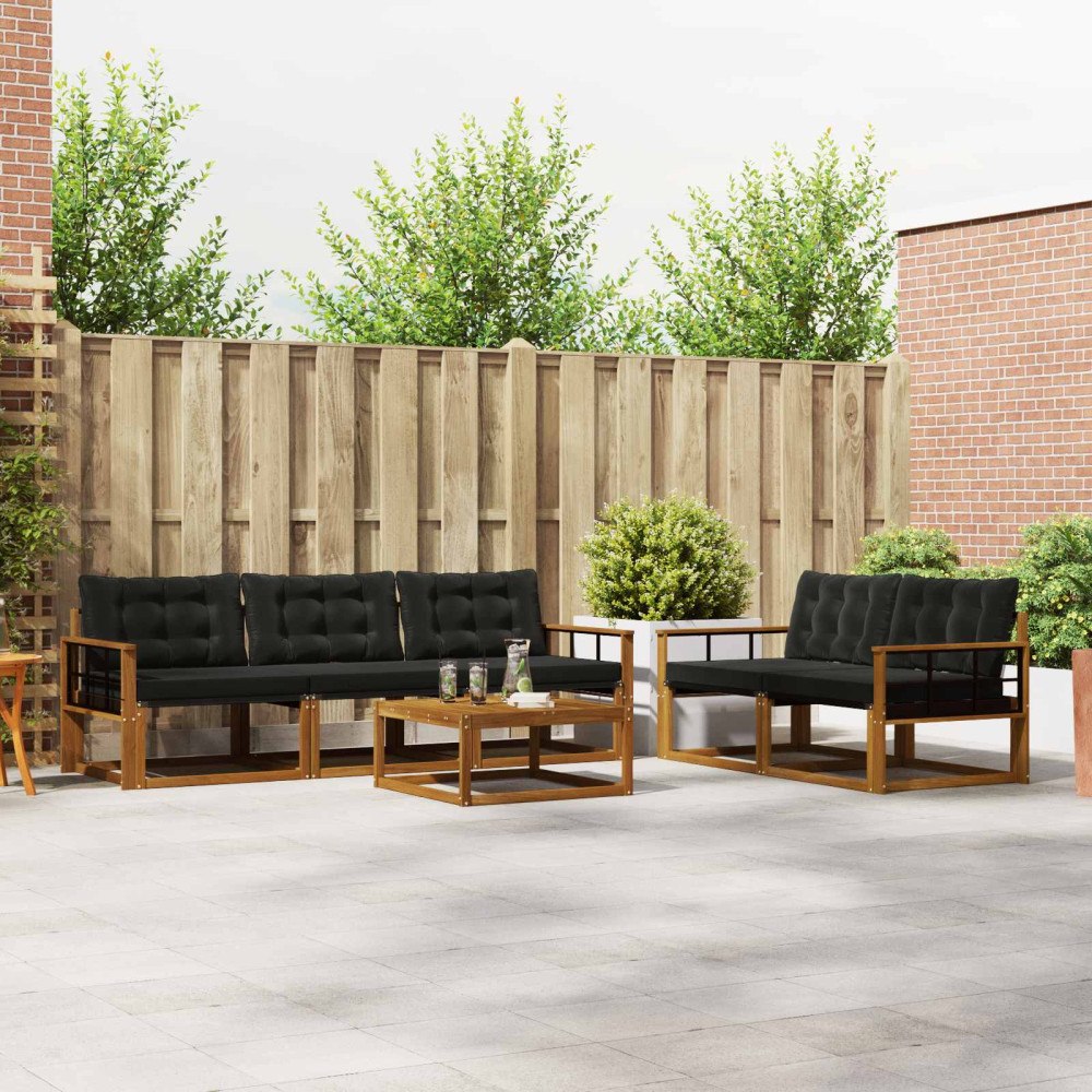 vidaXL Utomhussoffset med kudde 6 pcs Naturlig och svart