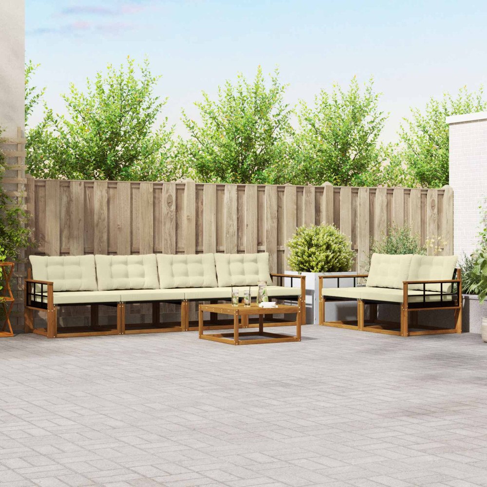 vidaXL Utomhussoffset med kudde 7 pcs Naturlig och Grädde