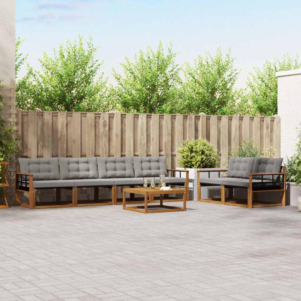 vidaXL Utomhussoffset med kudde 7 pcs Naturlig och Ljus Grå