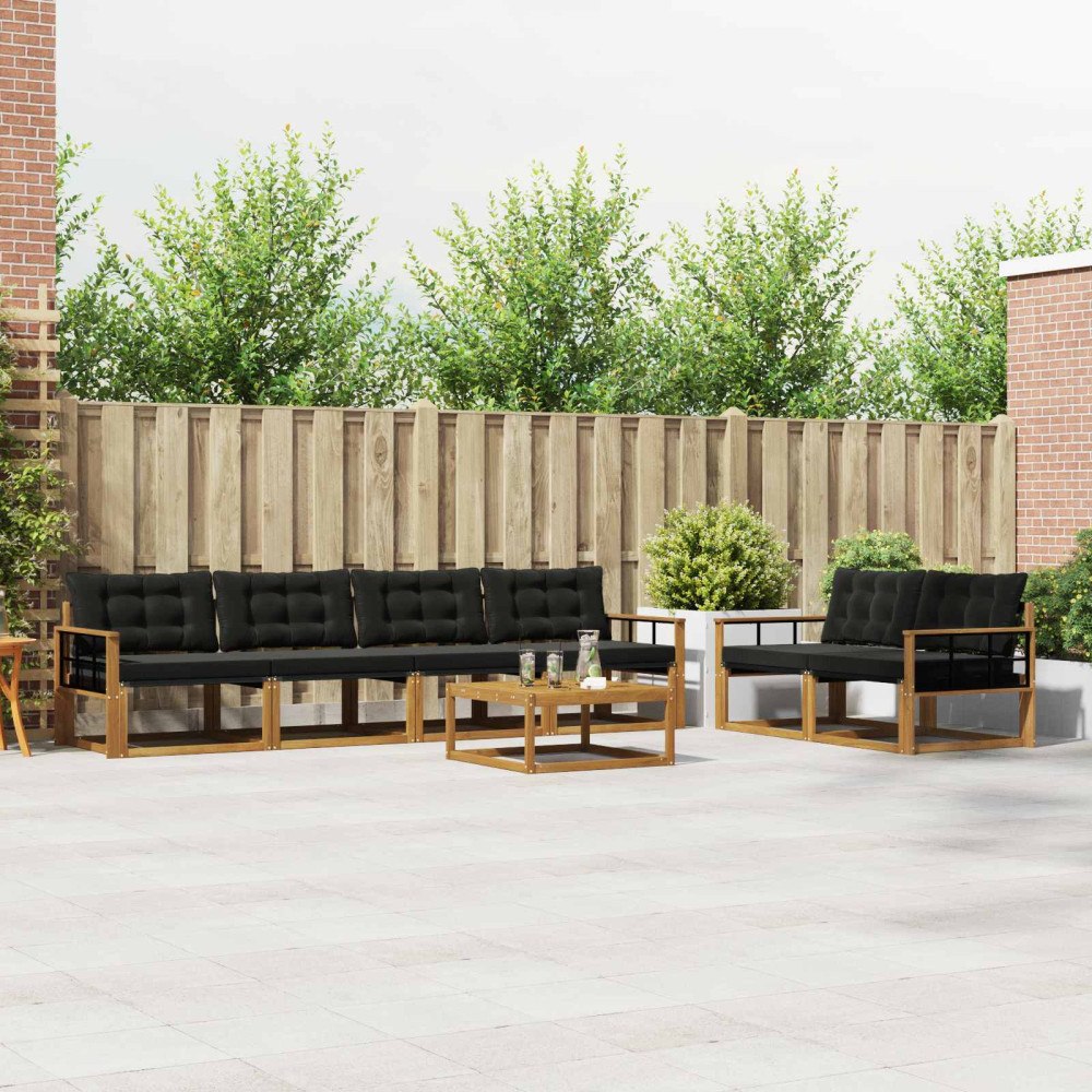 vidaXL Utomhussoffset med kudde 7 pcs Naturlig och svart