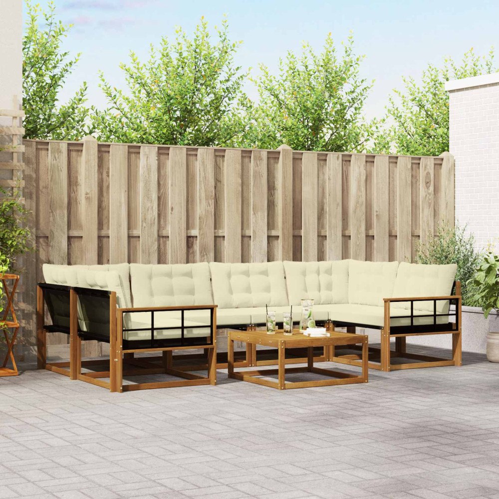 vidaXL Utomhussoffset med kudde 7 pcs Naturlig och Grädde