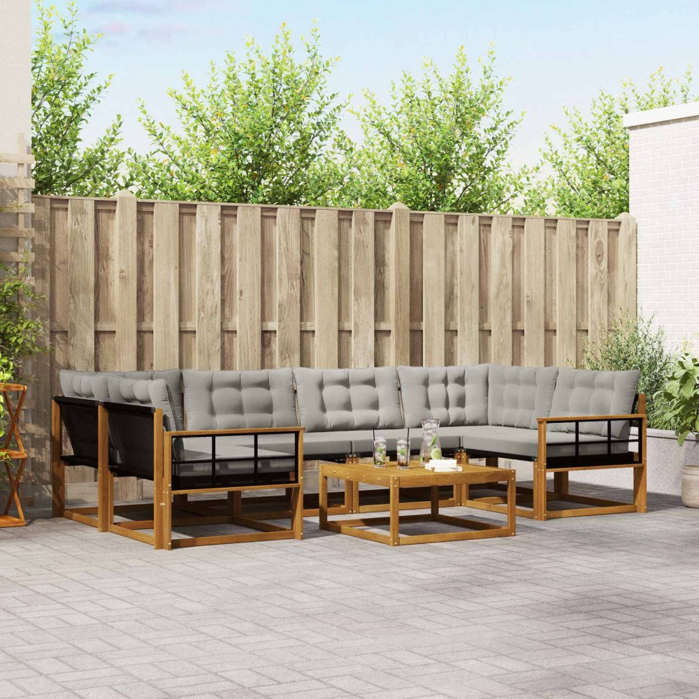 vidaXL Utomhussoffset med kudde 7 pcs Naturlig och Ljus Grå