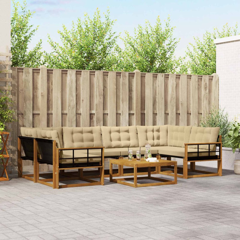 vidaXL Utomhussoffset med kudde 7 pcs Naturlig och Beige