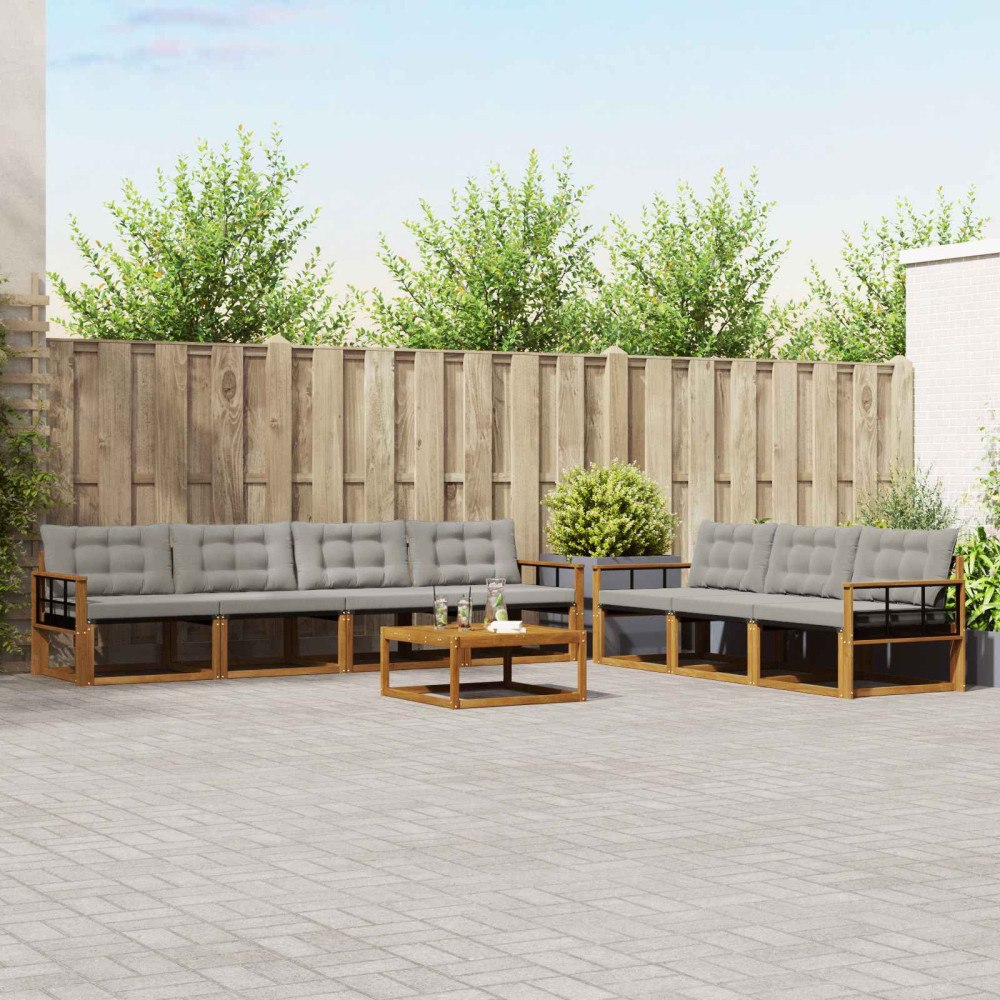 vidaXL Utomhussoffset med kudde 8 pcs Naturlig och Ljus Grå