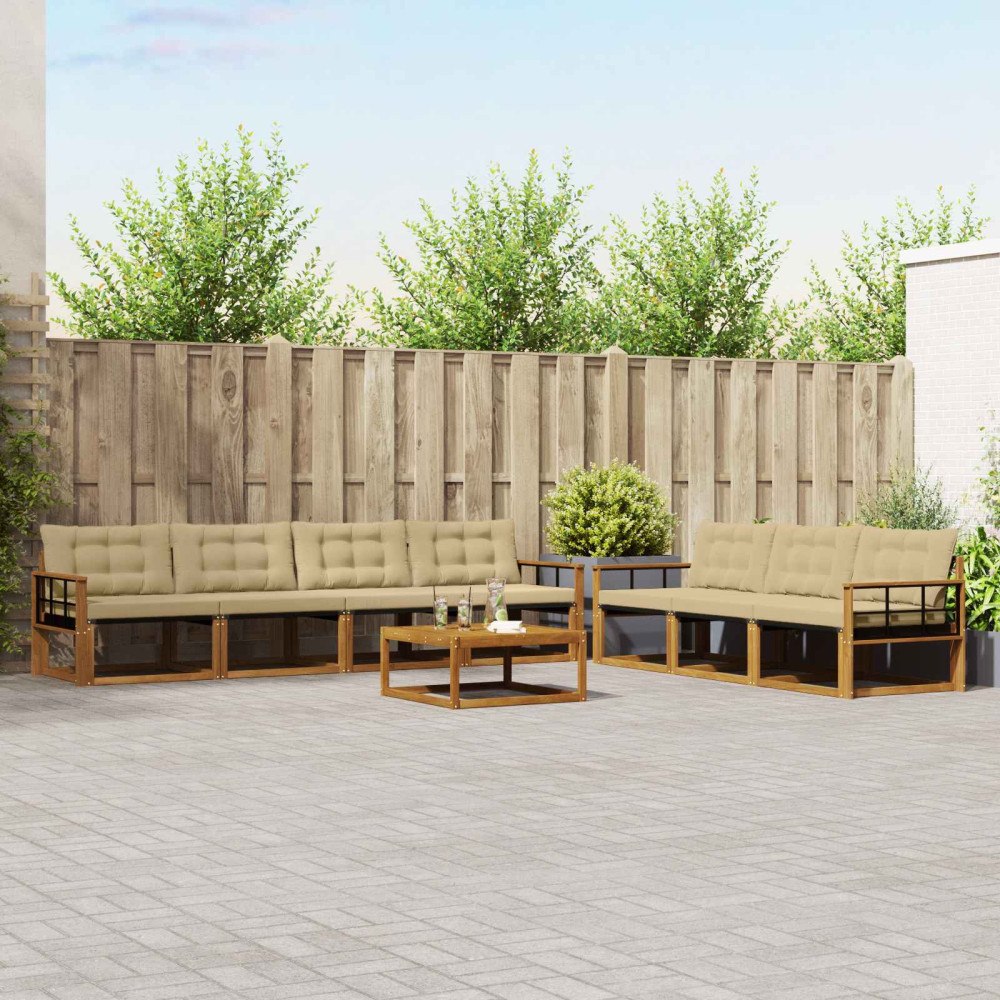 vidaXL Utomhussoffset med kudde 8 pcs Naturlig och Beige