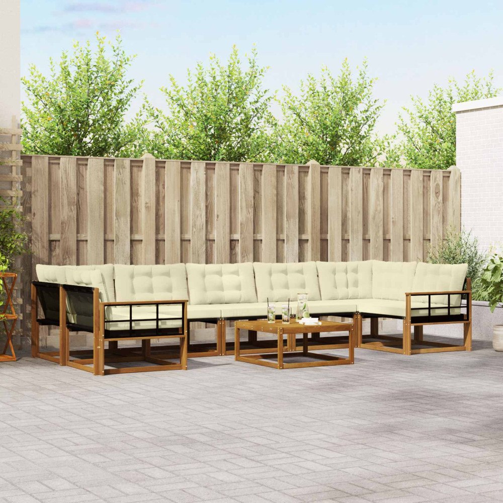 vidaXL Utomhussoffset med kudde 8 pcs Naturlig och Grädde