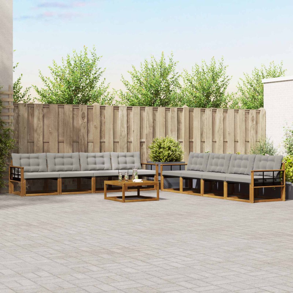 vidaXL Utomhussoffset med kudde 9 pcs Naturlig och Ljus Grå