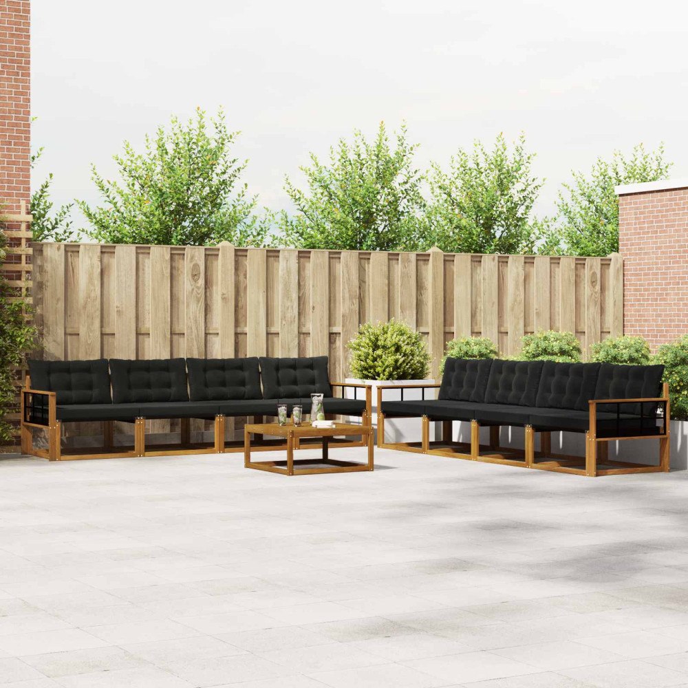 vidaXL Utomhussoffset med kudde 9 pcs Naturlig och svart