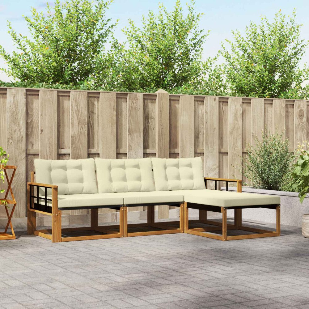 vidaXL Utomhussoffset med kudde 4 pcs Naturlig och Grädde