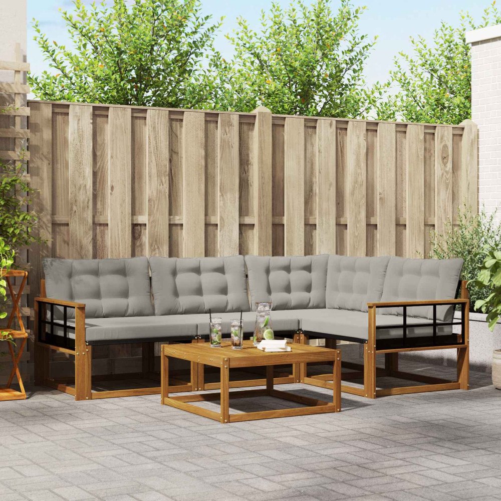 vidaXL Utomhussoffset med kudde 5 pcs Naturlig och Ljus Grå