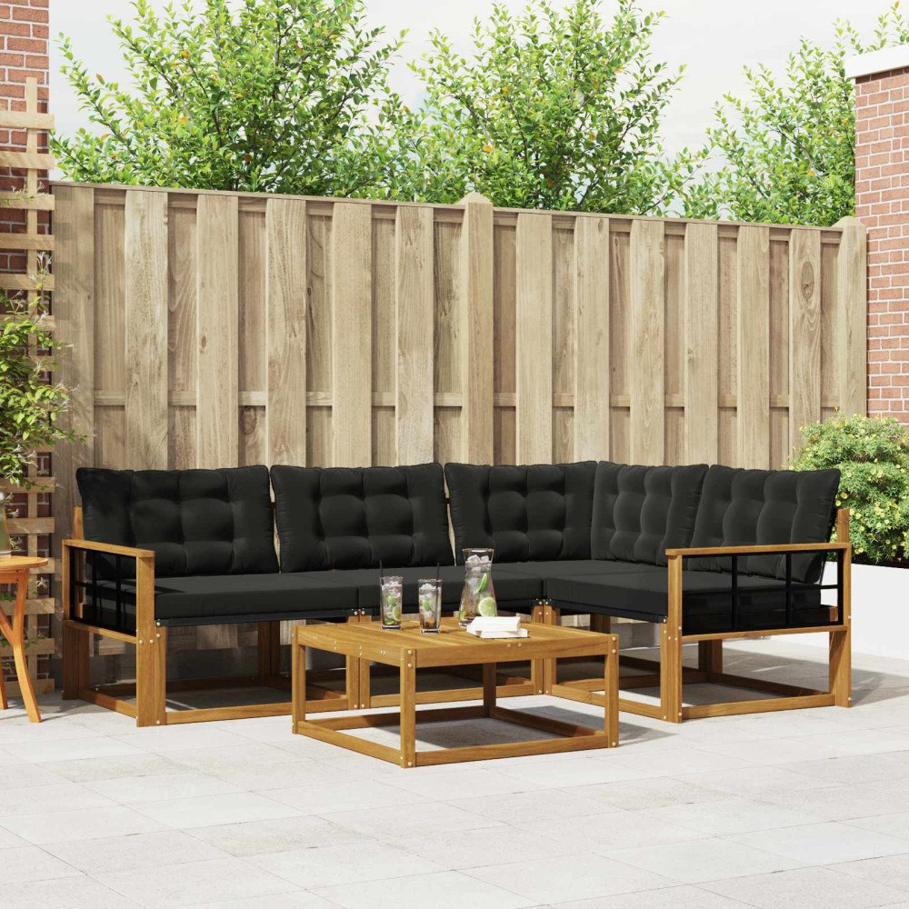 vidaXL Utomhussoffset med kudde 5 pcs Naturlig och svart