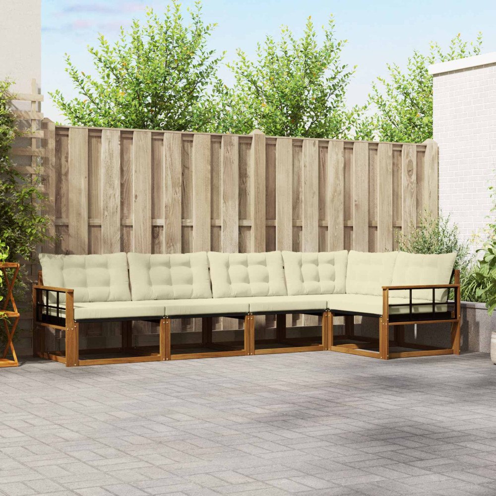 vidaXL Utomhussoffset med kudde 5 pcs Naturlig och Grädde