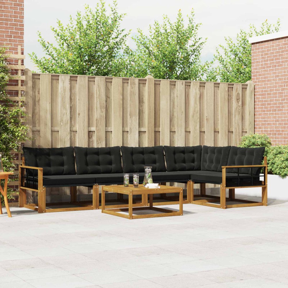 vidaXL Utomhussoffset med kudde 6 pcs Naturlig och svart