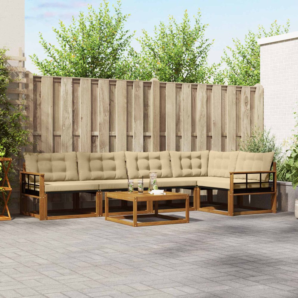 vidaXL Utomhussoffset med kudde 6 pcs Naturlig och Beige