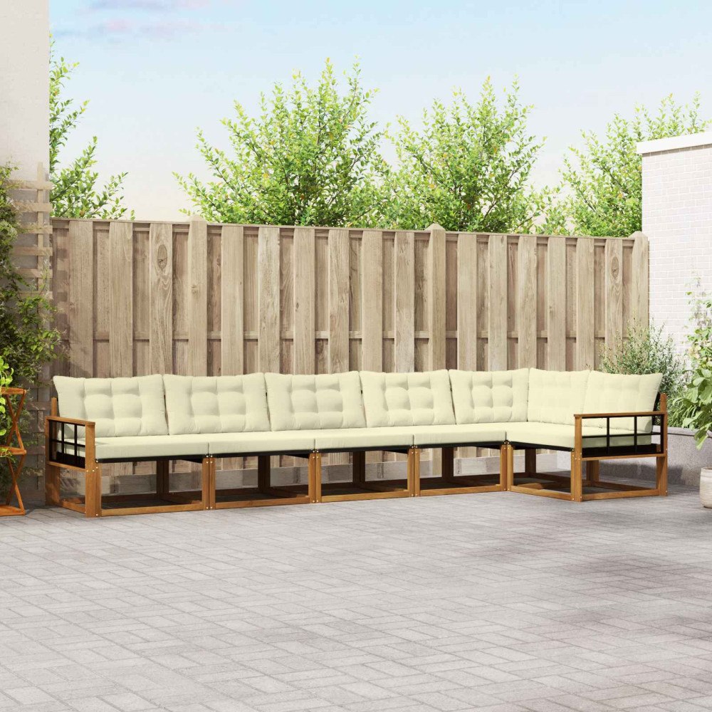 vidaXL Utomhussoffset med kudde 6 pcs Naturlig och Grädde