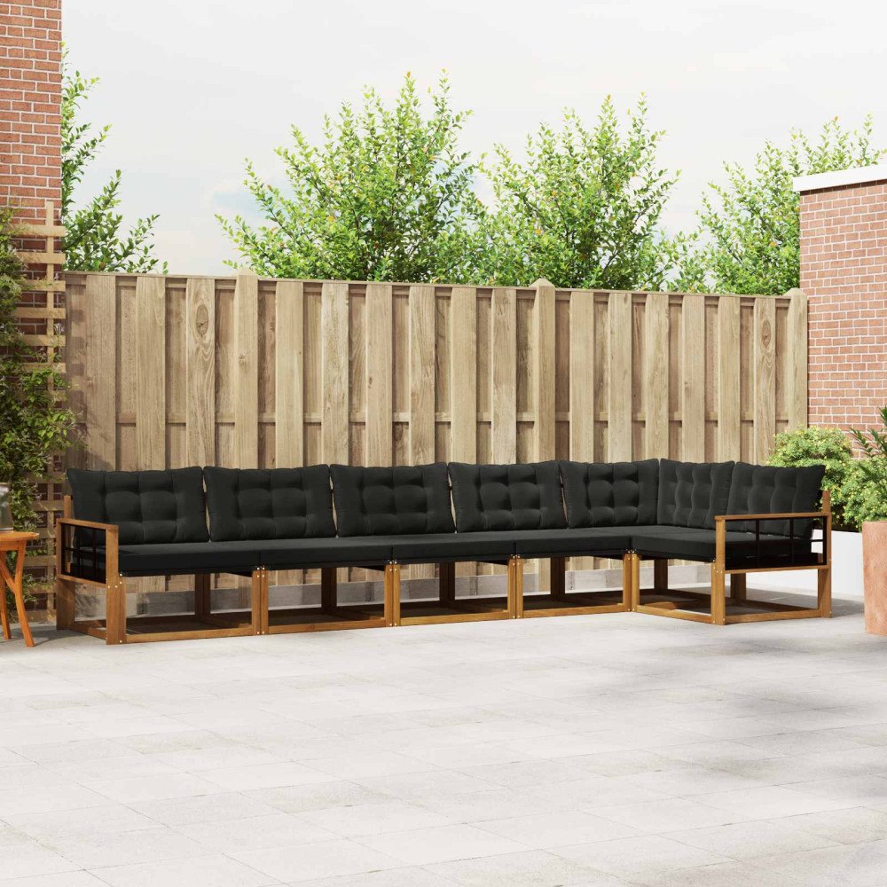 vidaXL Utomhussoffset med kudde 6 pcs Naturlig och svart