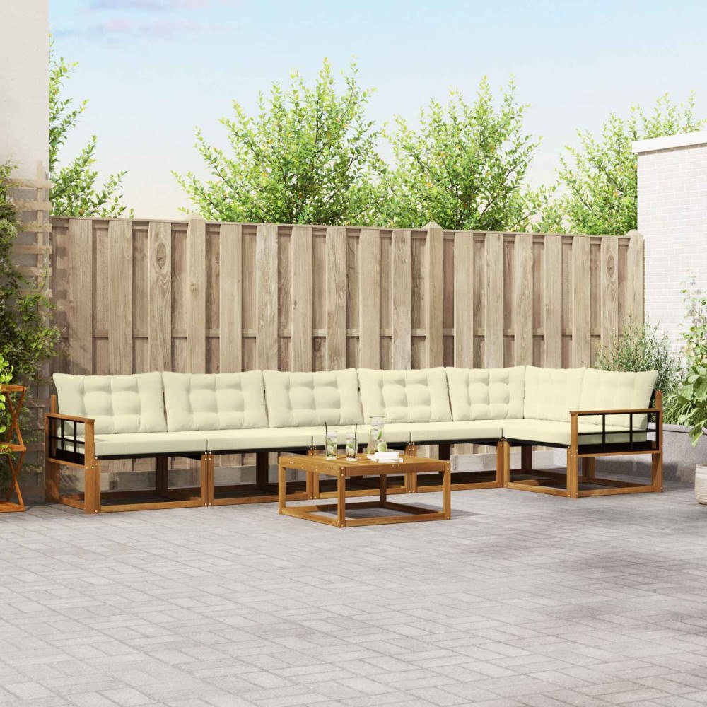 vidaXL Utomhussoffset med kudde 7 pcs Naturlig och Grädde