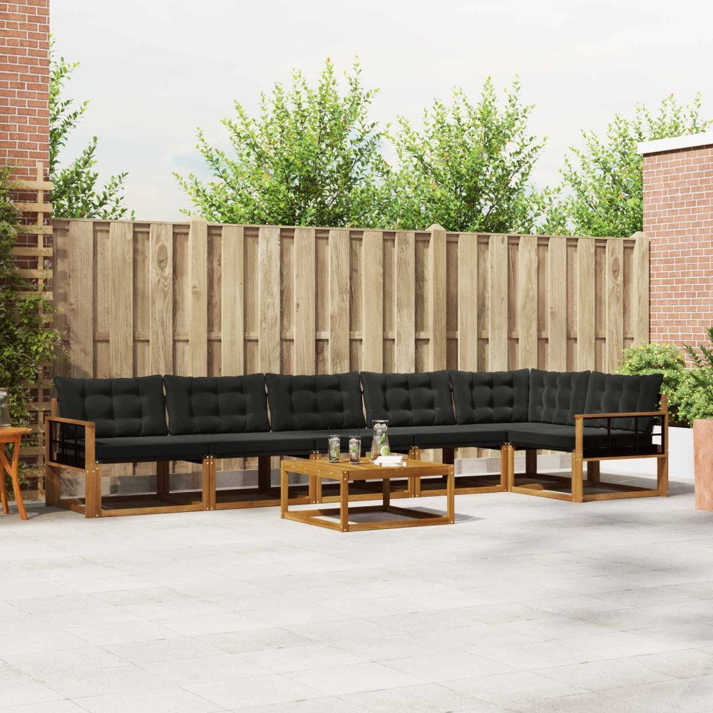 vidaXL Utomhussoffset med kudde 7 pcs Naturlig och svart