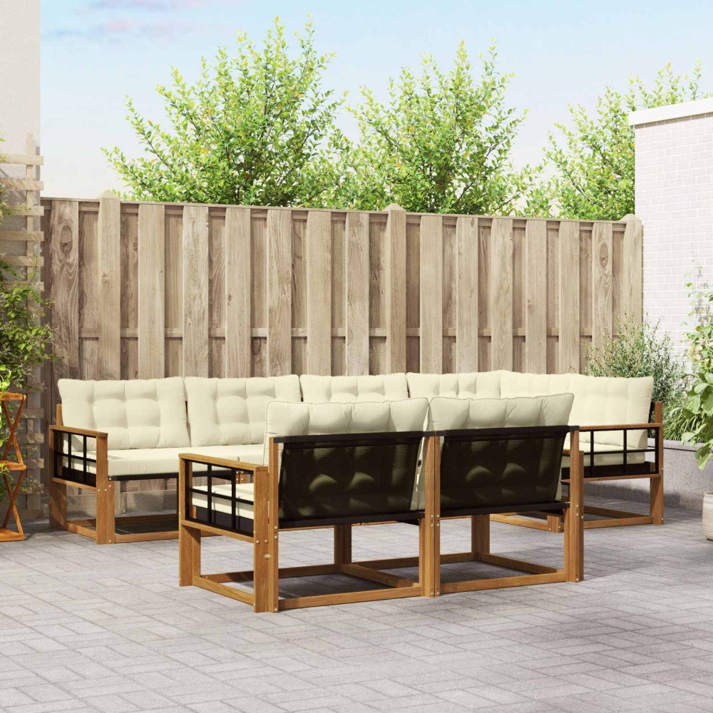 vidaXL Utomhussoffset med kudde 7 pcs Naturlig och Grädde