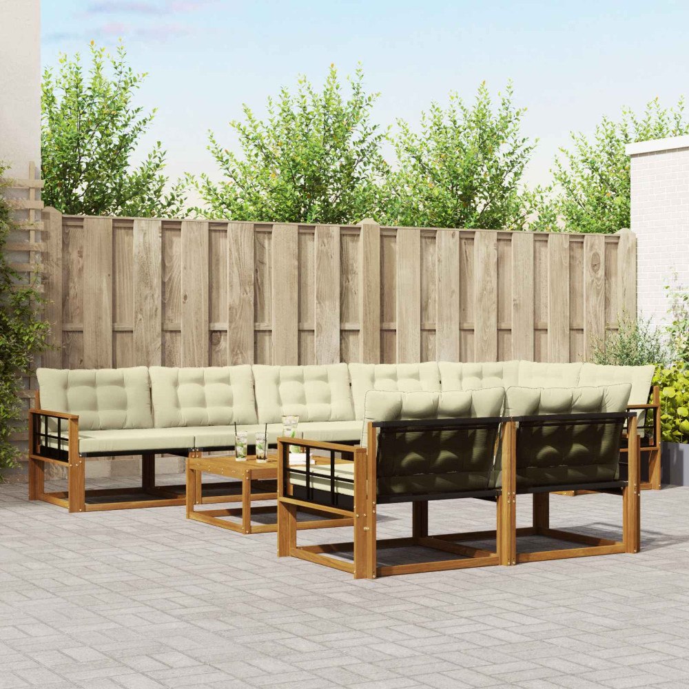 vidaXL Utomhussoffset med kudde 9 pcs Naturlig och Grädde