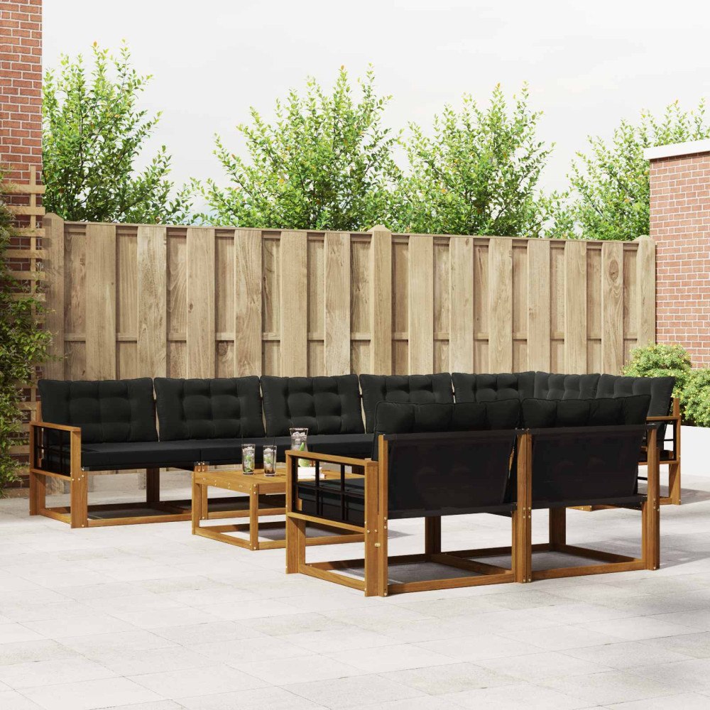 vidaXL Utomhussoffset med kudde 9 pcs Naturlig och svart