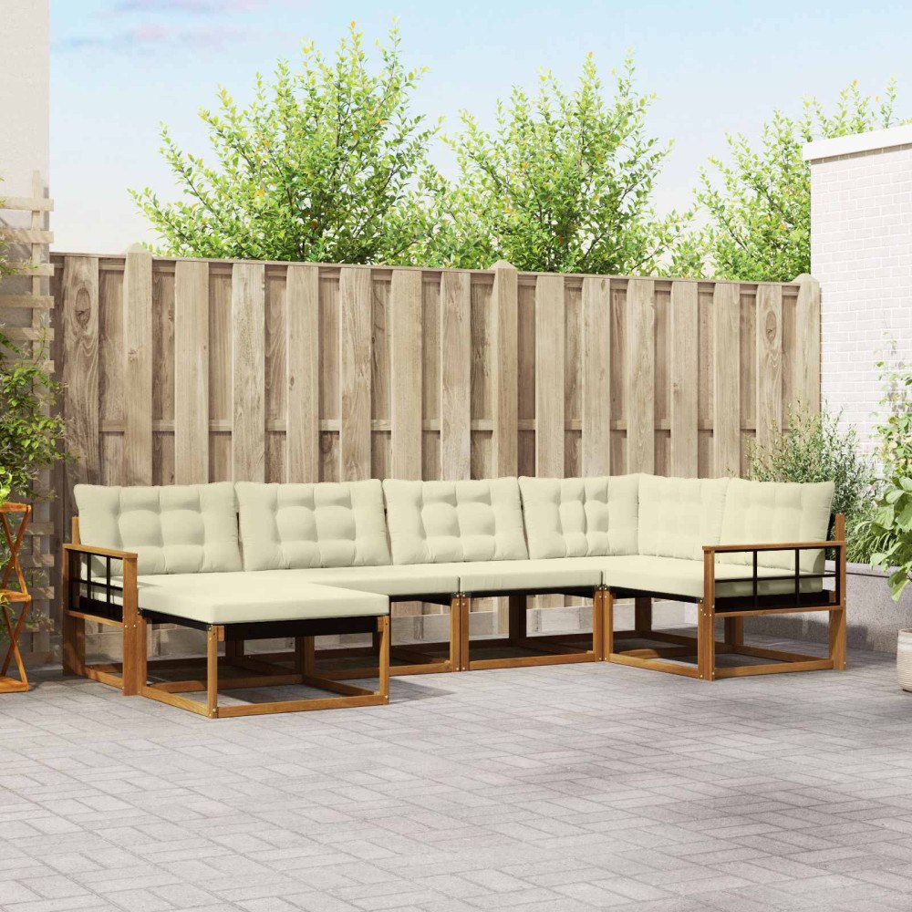 vidaXL Utomhussoffset med kudde 6 pcs Naturlig och Grädde