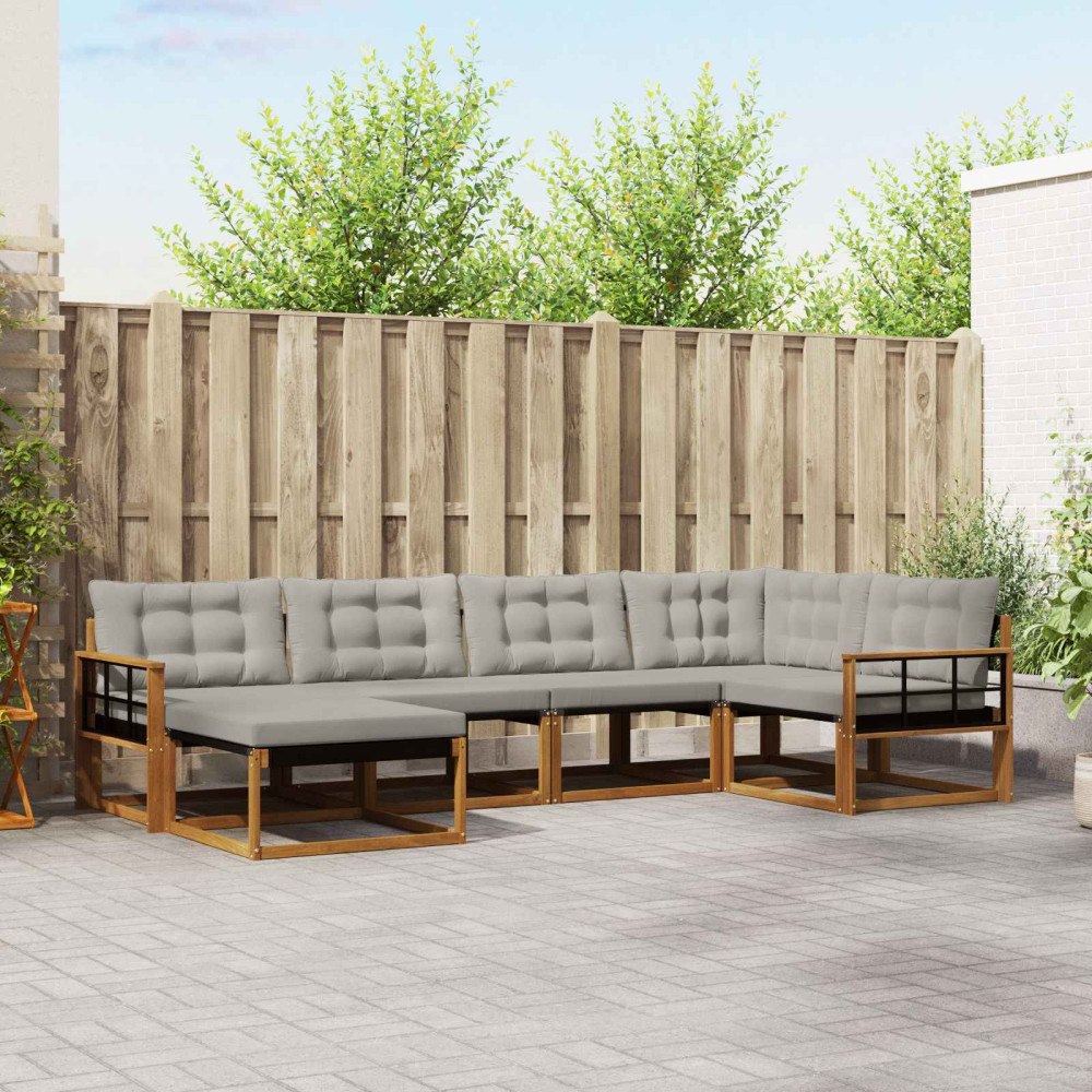 vidaXL Utomhussoffset med kudde 6 pcs Naturlig och Ljus Grå