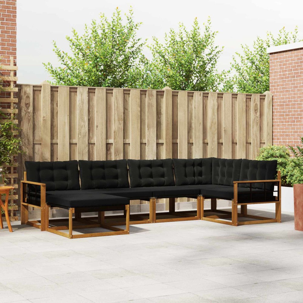 vidaXL Utomhussoffset med kudde 6 pcs Naturlig och svart