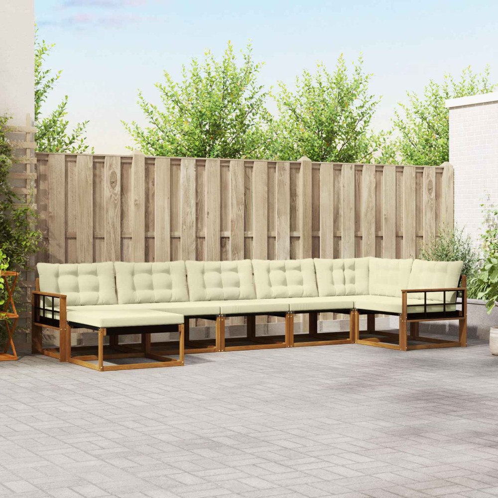vidaXL Utomhussoffset med kudde 7 pcs Naturlig och Grädde