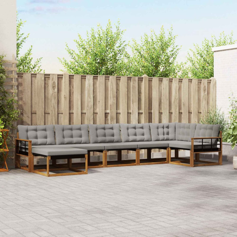 vidaXL Utomhussoffset med kudde 7 pcs Naturlig och Ljus Grå