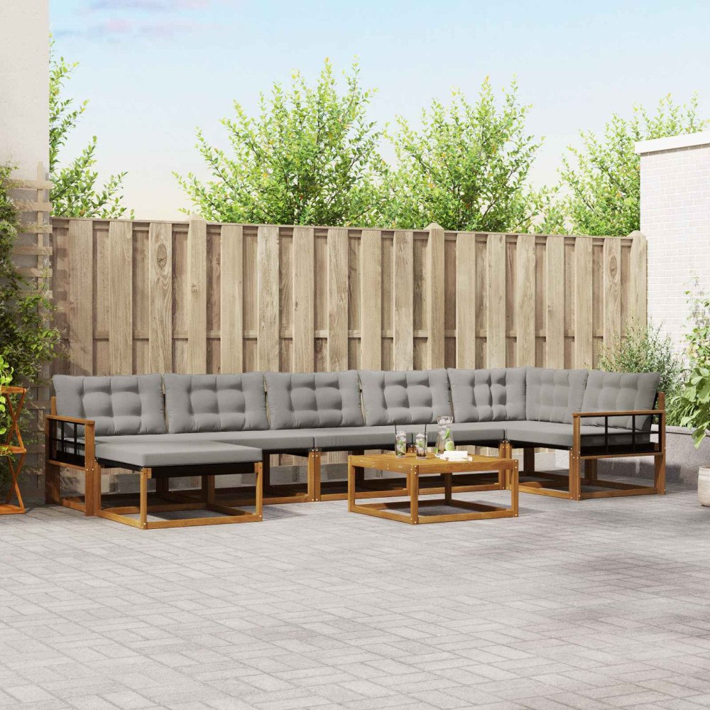 vidaXL Utomhussoffset 8 pcs Naturlig och Ljus Grå Massivt Akaciaträ