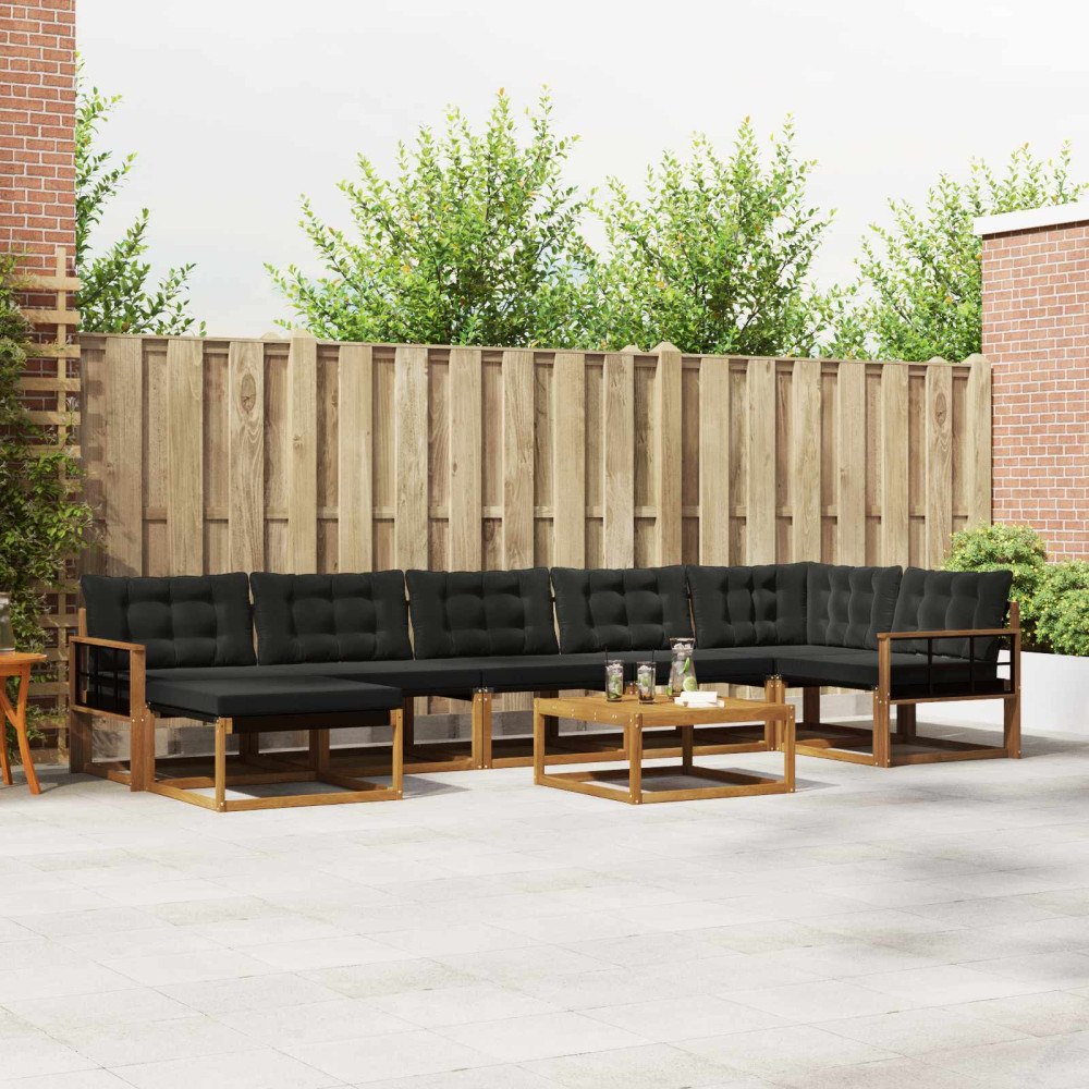 vidaXL Utomhussoffset 22 pcs Naturlig och svart Massivt Akaciaträ